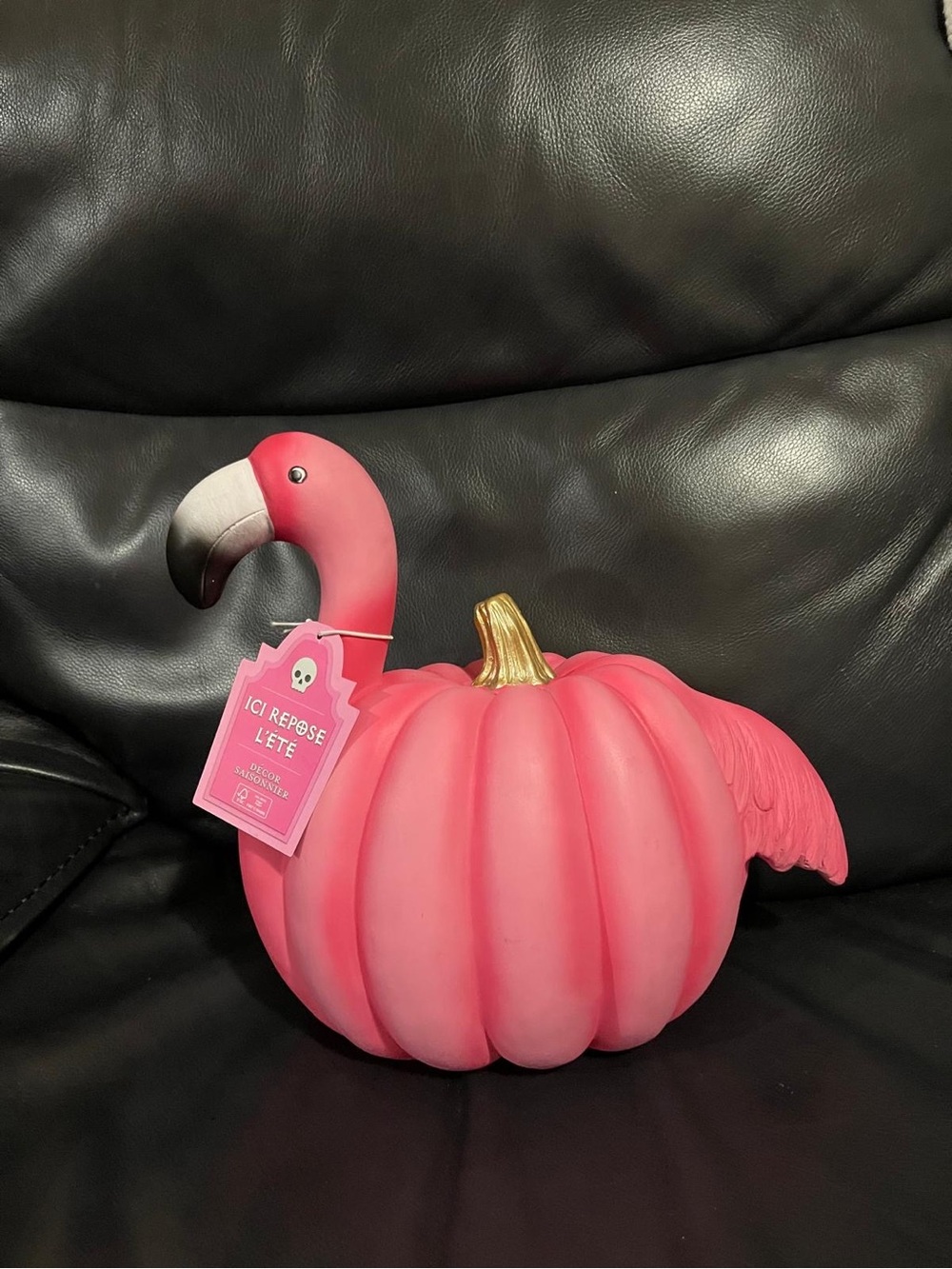 Pink Flamingo Pumpkin Holiday Decor with Gold Stem
